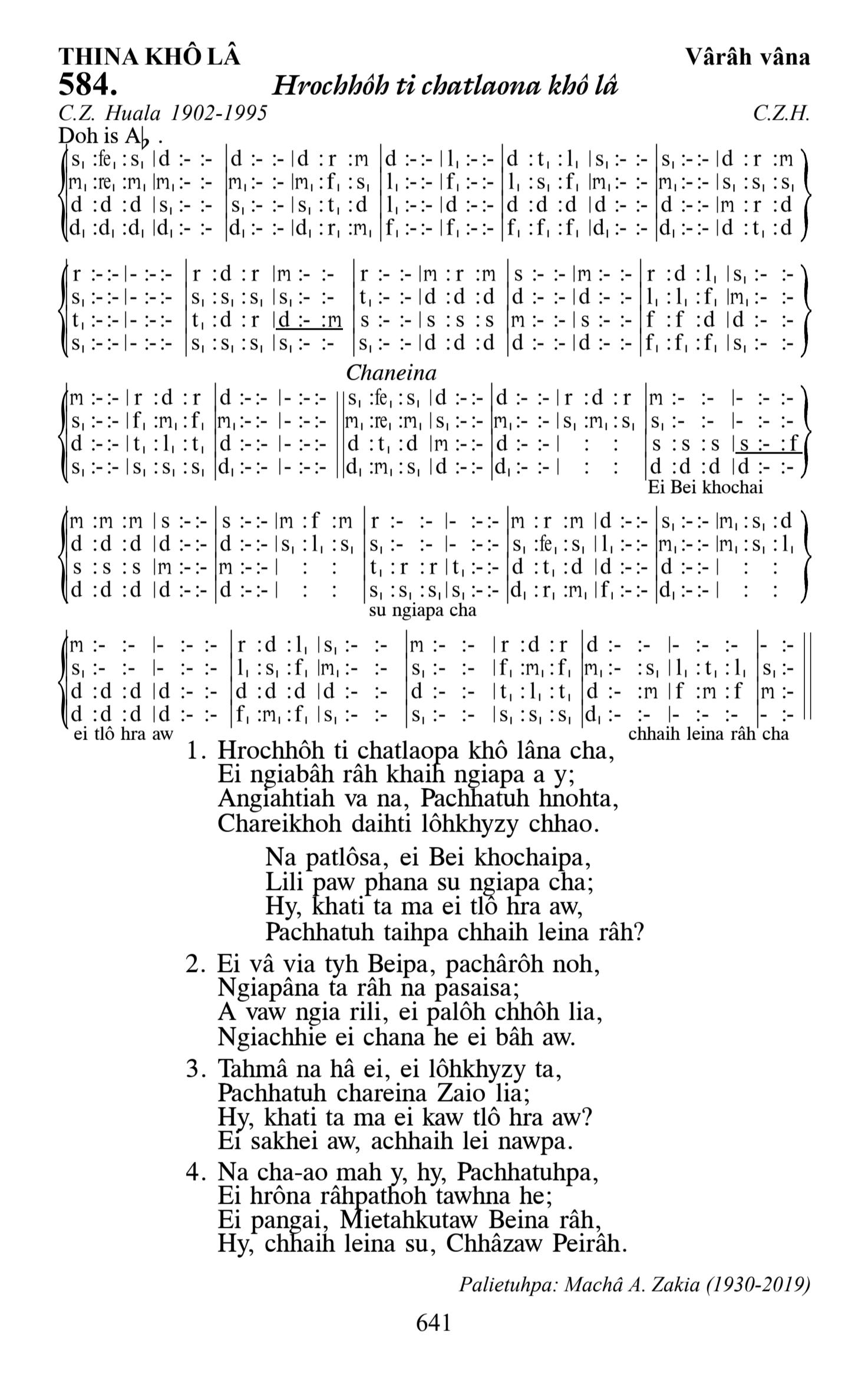 Hymn 584, “Hrochhôh ti chatlaona khô lâ”, Edition 13