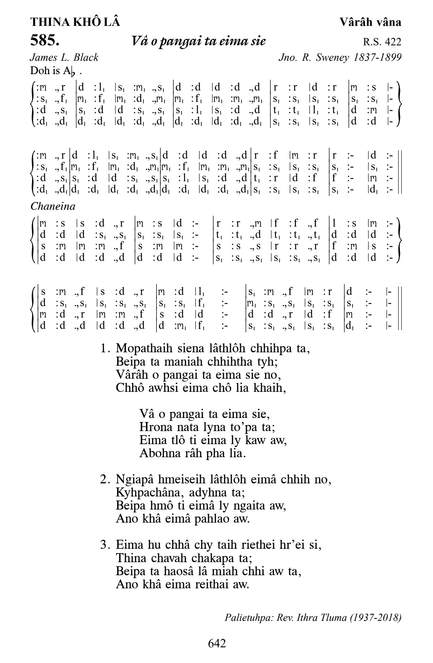 Hymn 585, “Vâ o pangai ta eima sie”, Edition 13