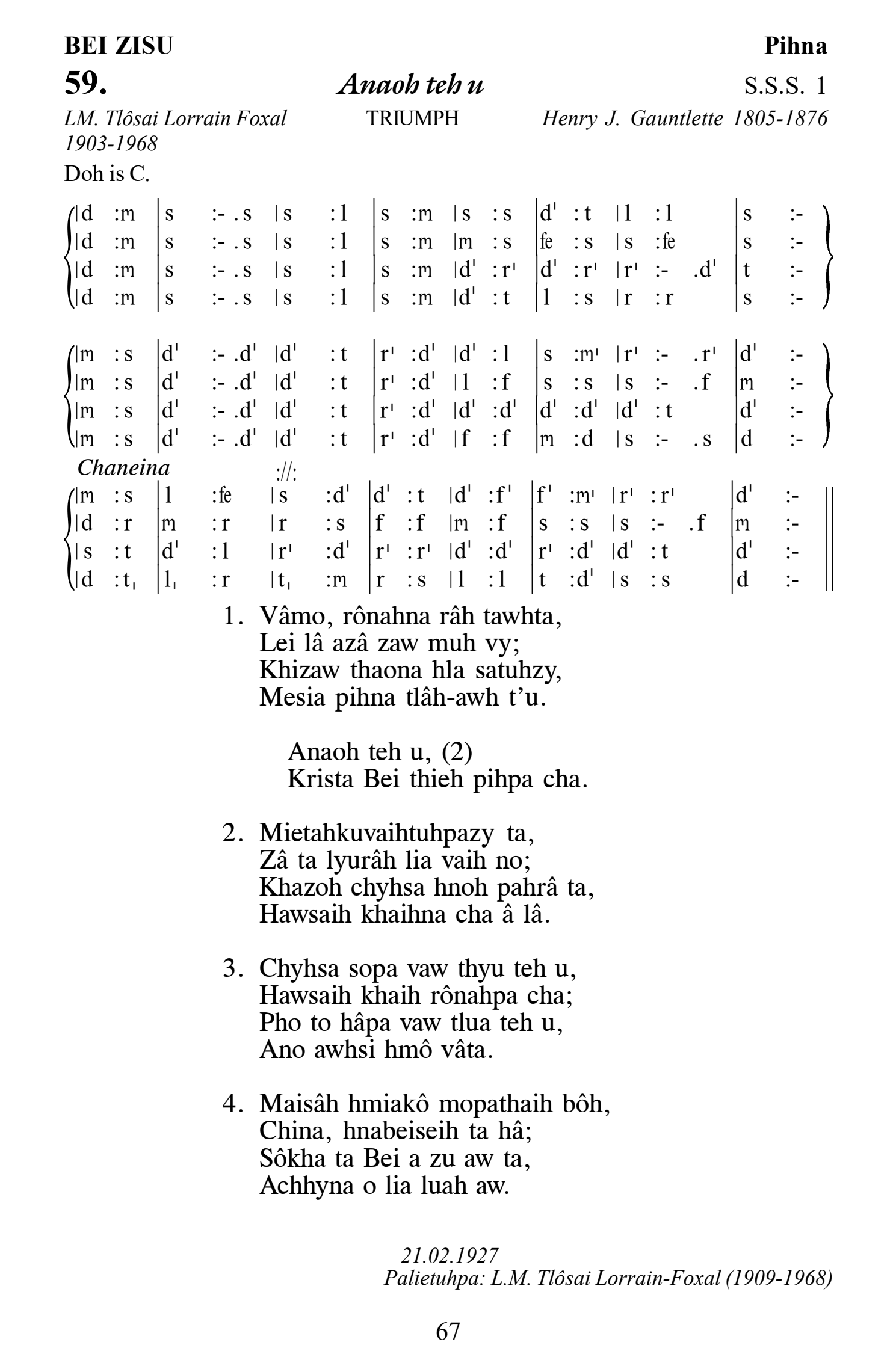 Hymn 59, “Anaoh teh u”, Edition 13