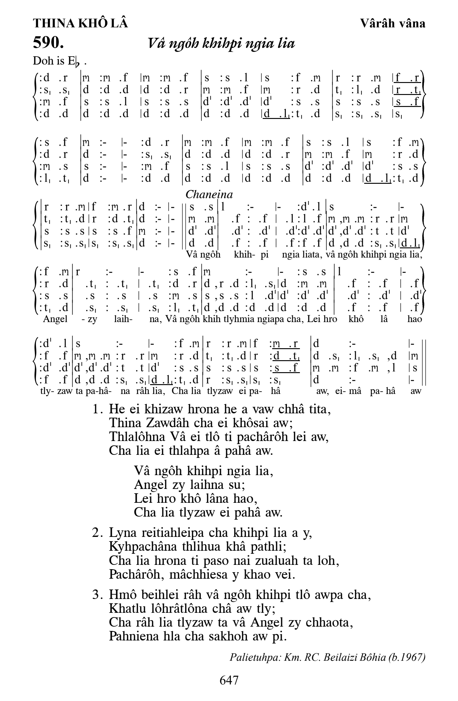 Hymn 590, “Vâ ngôh khihpi ngia lia”, Edition 13