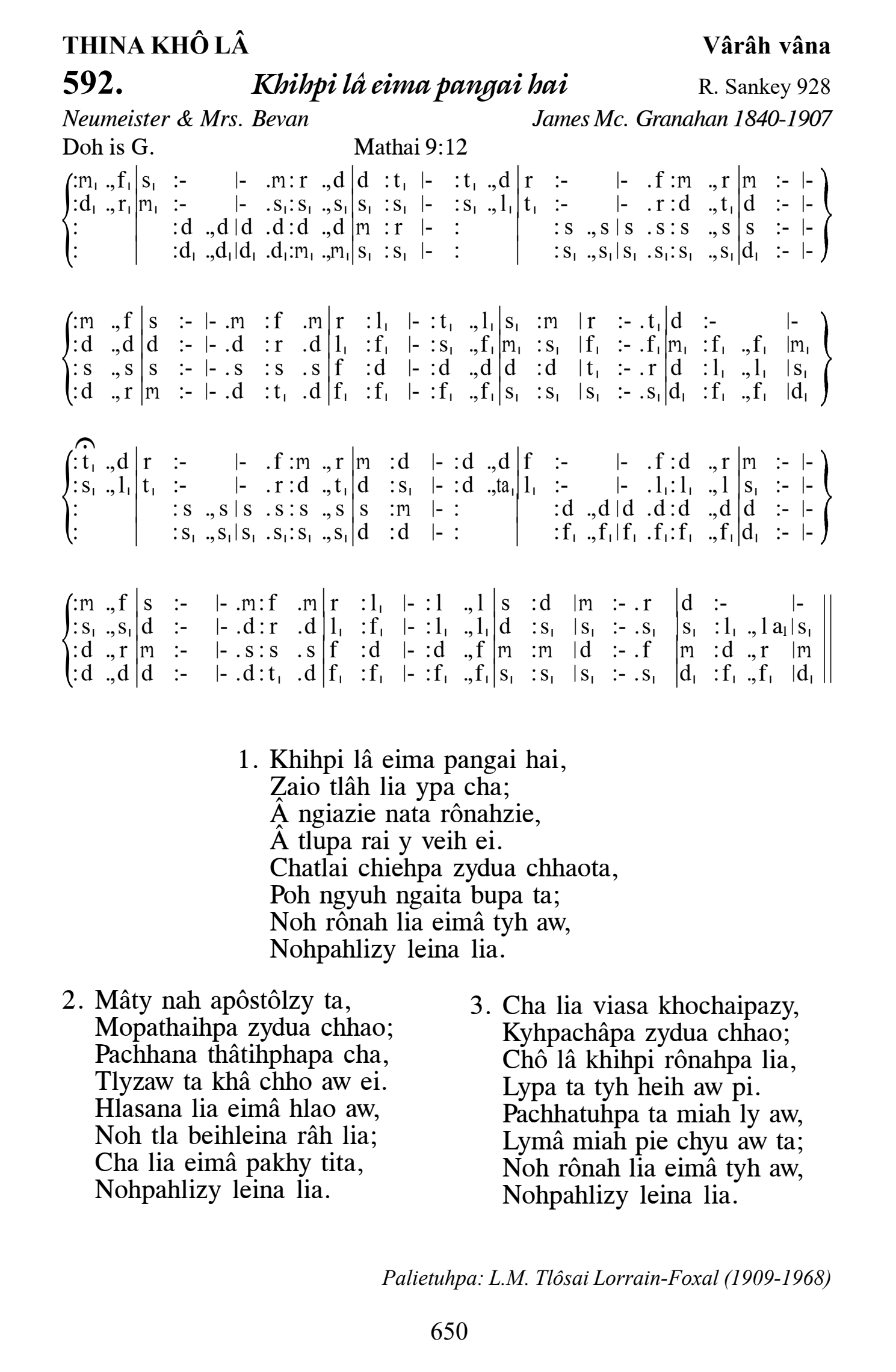 Hymn 592, “Khihpi lâ eima pangai hai”, Edition 13