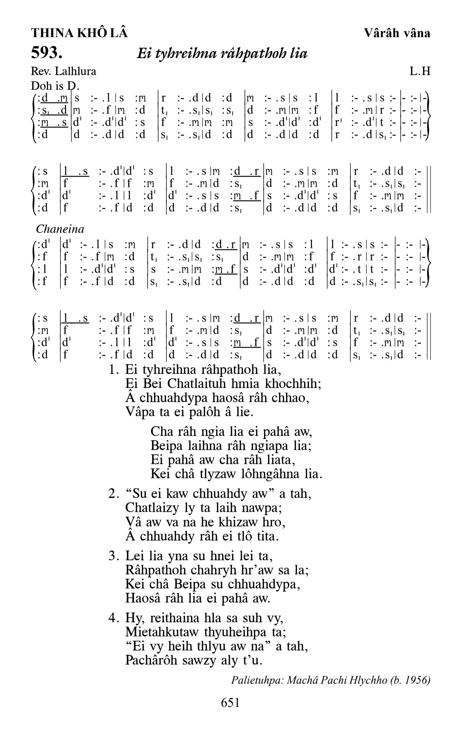 Hymn 593, “Ei tyhreihna râhpathoh lia”, Edition 13
