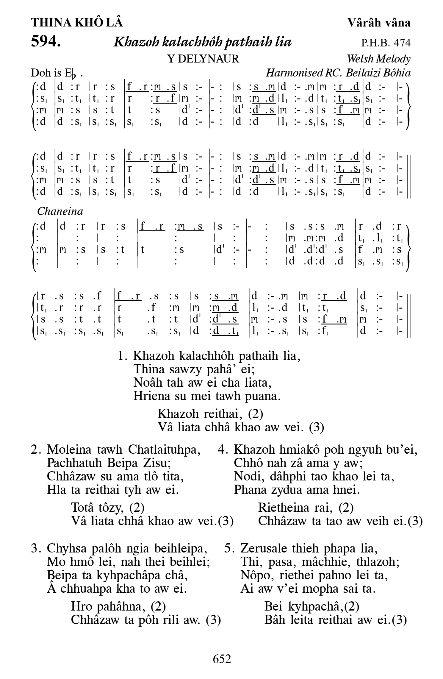 Hymn 594, “Khazoh kalachhôh pathaih lia”, Edition 13