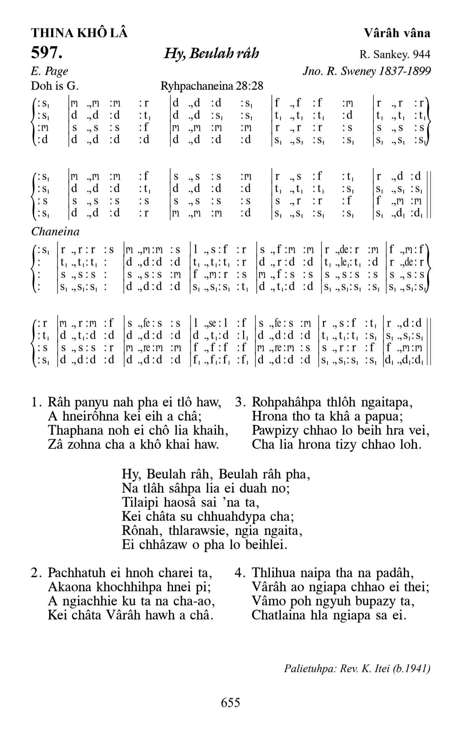 Hymn 597, “Hy, Beulah râh”, Edition 13