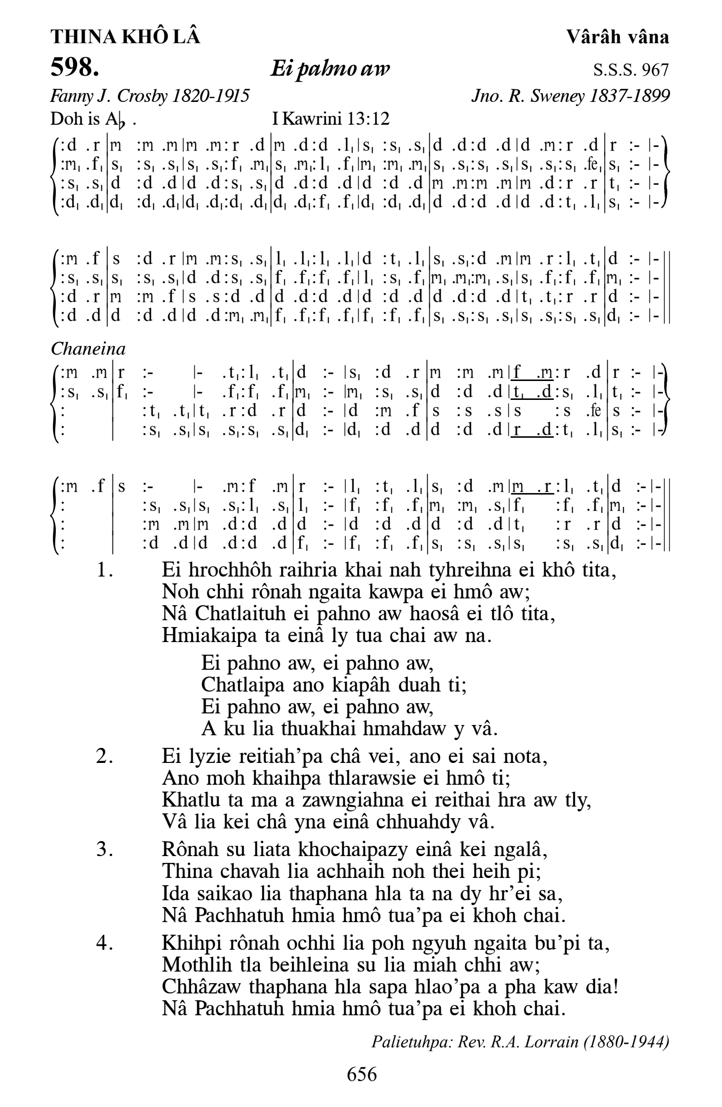Hymn 598, “Ei pahno aw”, Edition 13