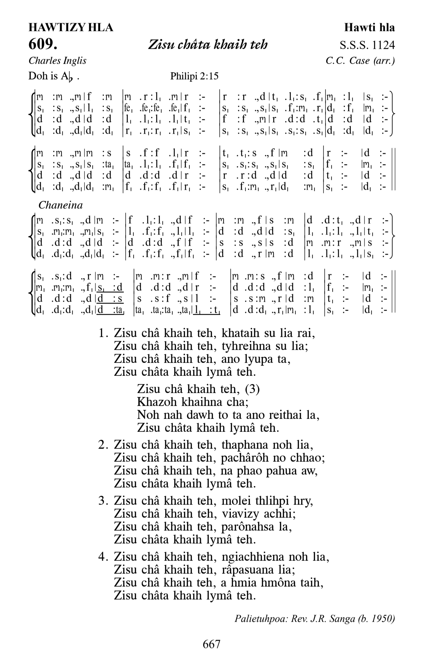 Hymn 609, “Zisu châta khaih teh”, Edition 13