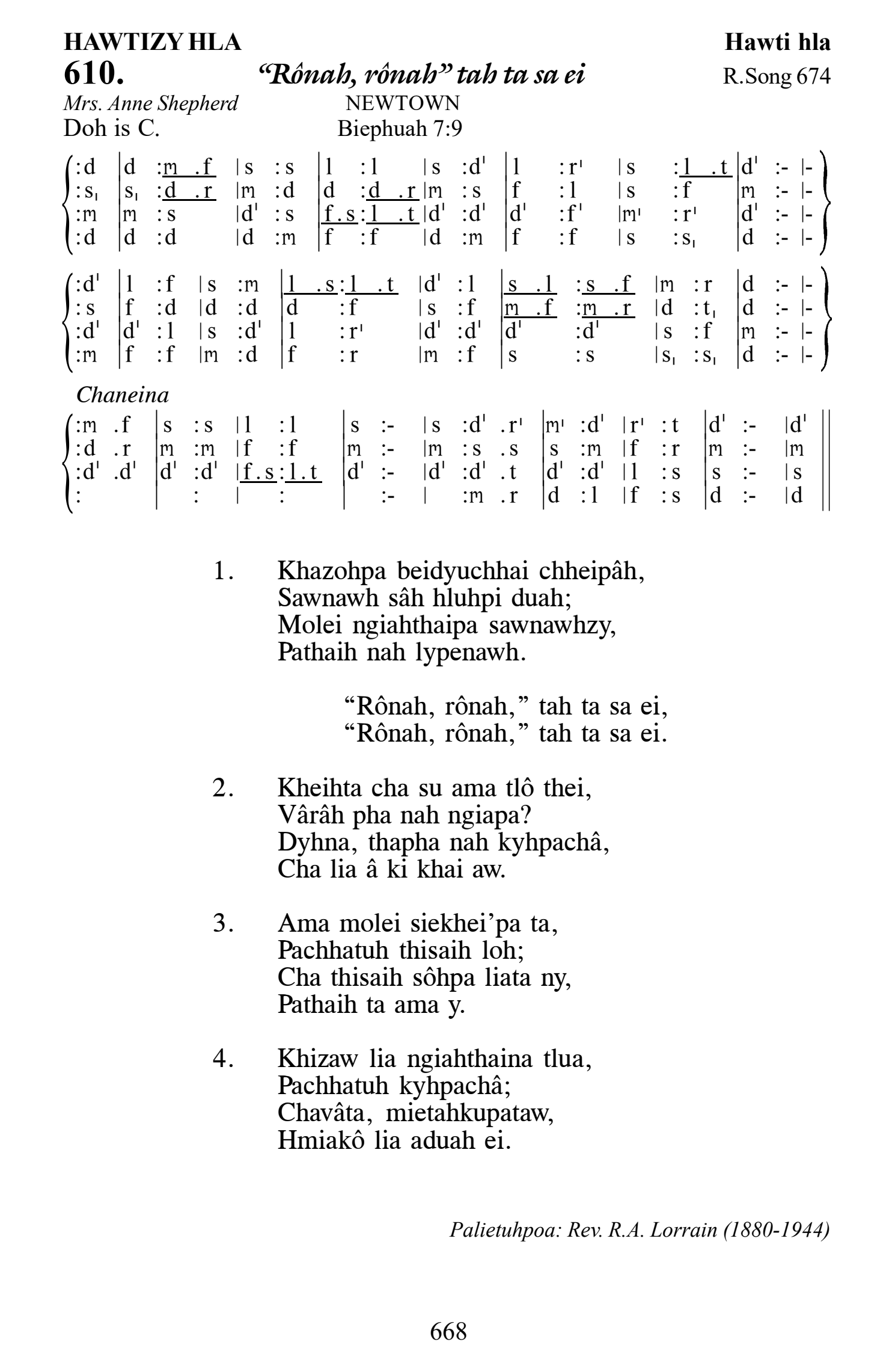 Hymn 610, “"Rônah, rônah" tah ta sa ei”, Edition 13