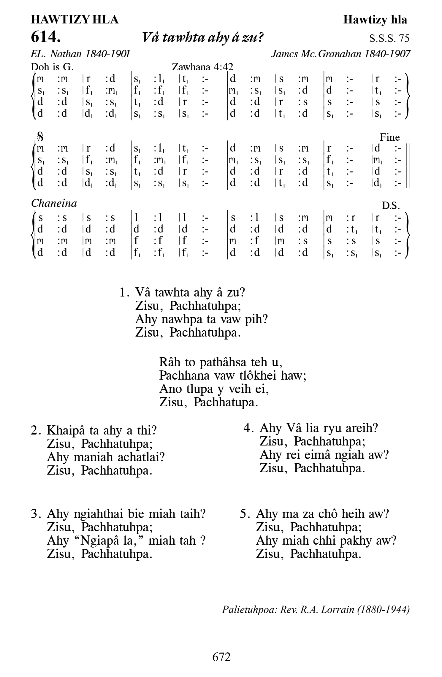Hymn 614, “Vâ tawhta ahy â zu?”, Edition 13