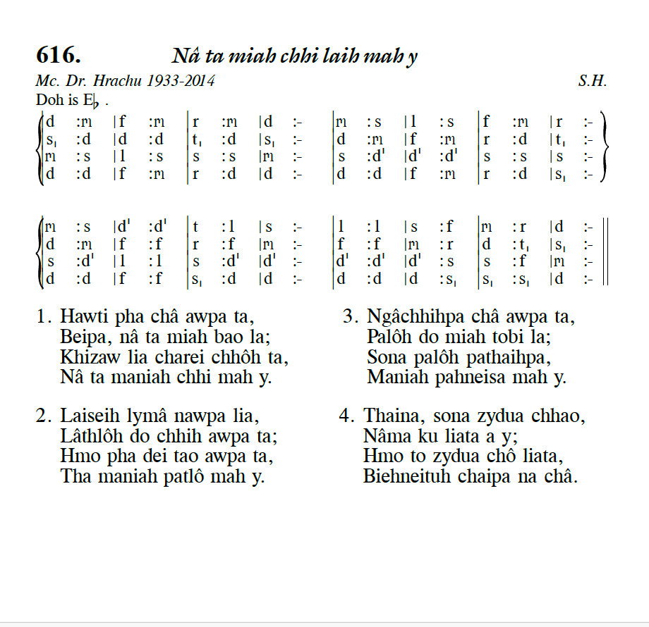 Hymn 616, “Nâ ta miah chhi laih mah y”, Edition 13