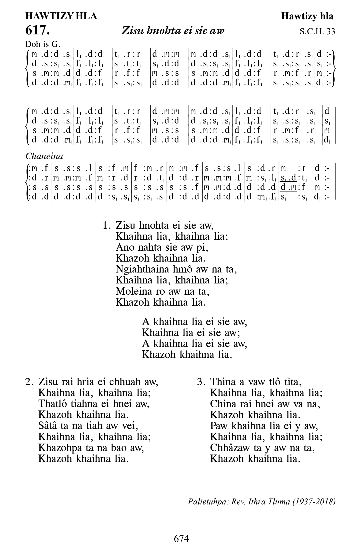 Hymn 617, “Zisu hnohta ei sie aw”, Edition 13