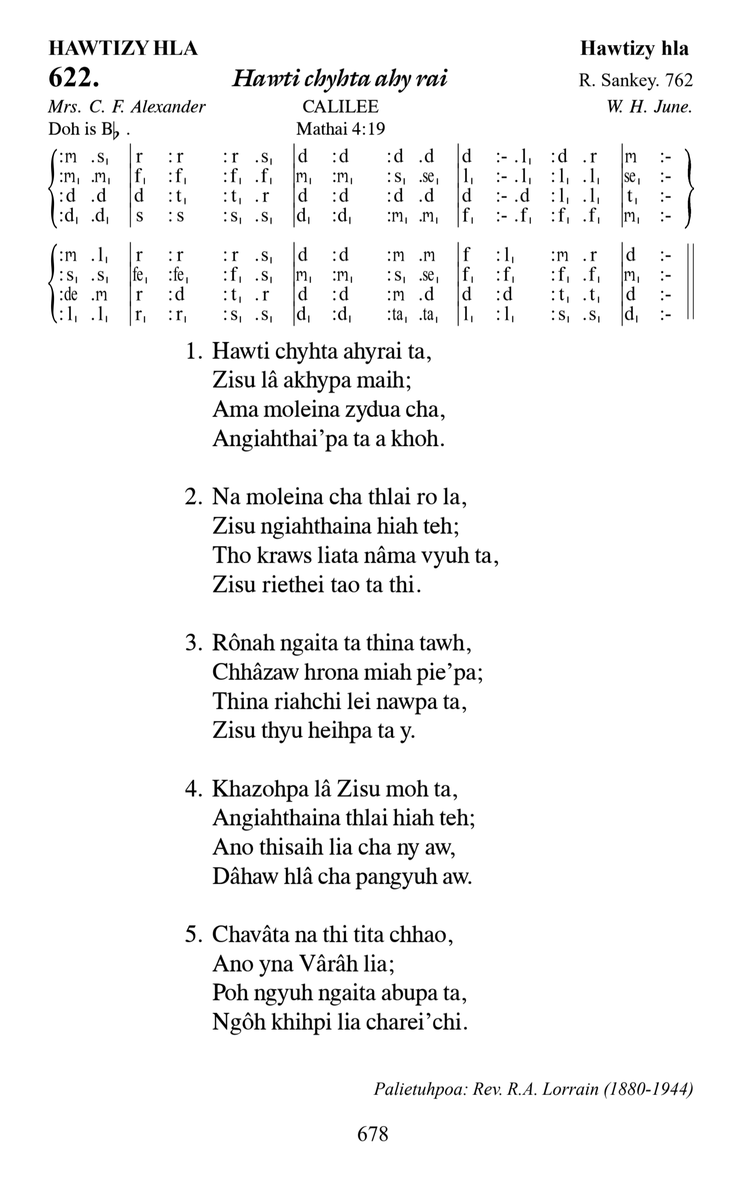 Hymn 622, “Hawti chyhta ahy rai”, Edition 13
