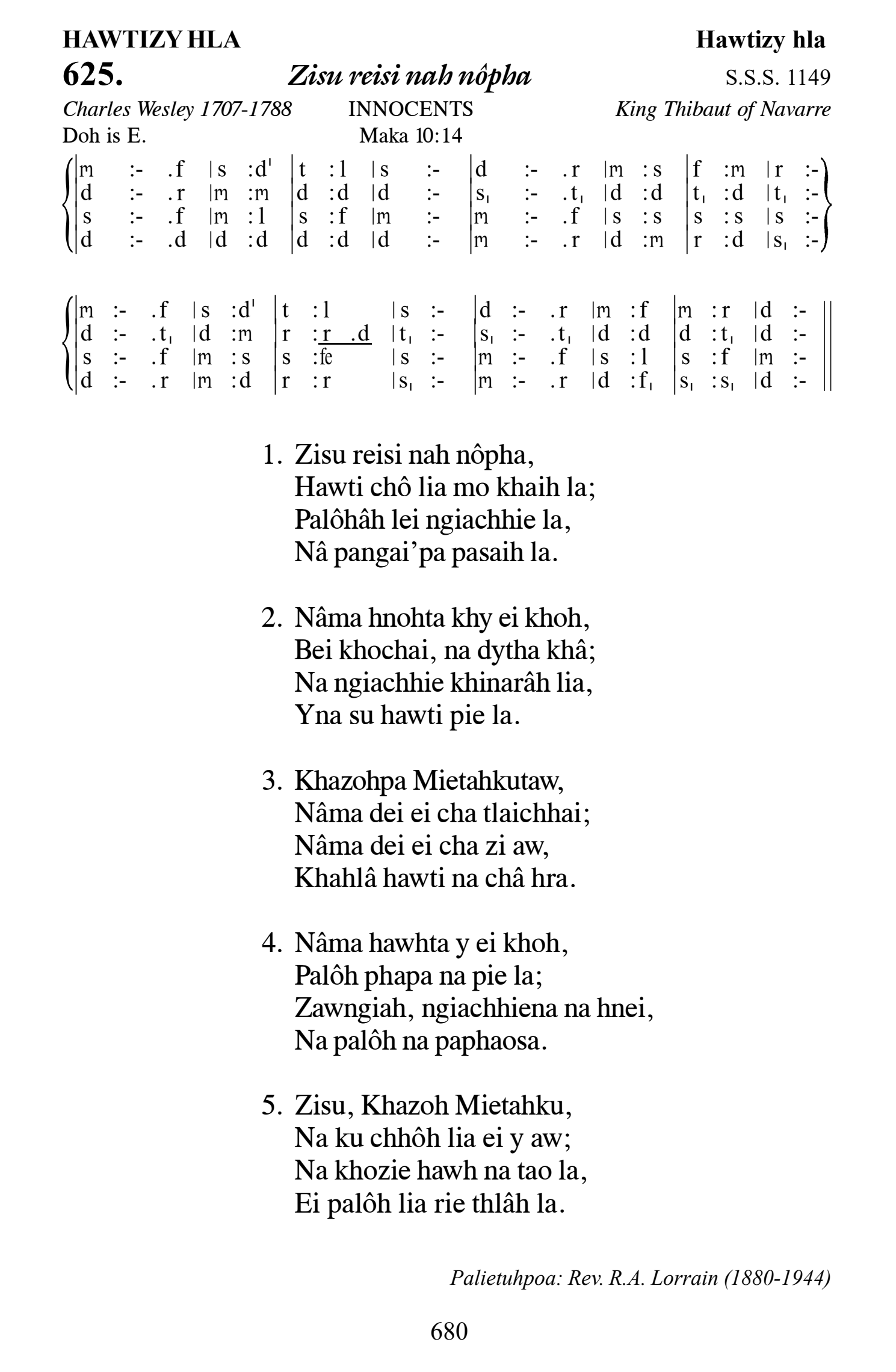 Hymn 625, “Zisu reisi nah nôpha”, Edition 13
