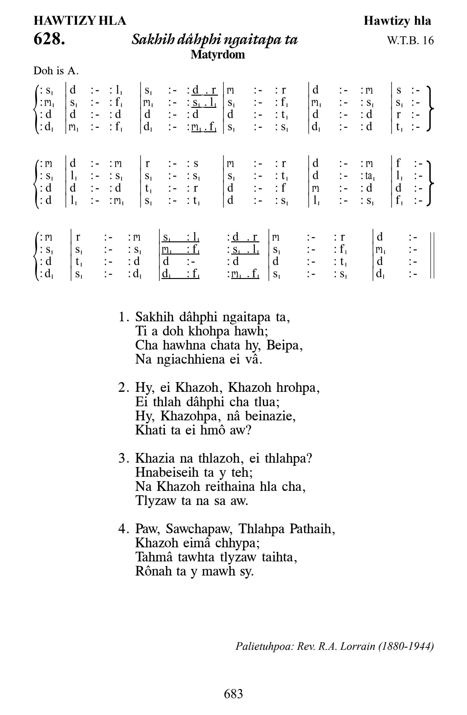 Hymn 628, “Sakhih dâhphi ngaitapa ta”, Edition 13