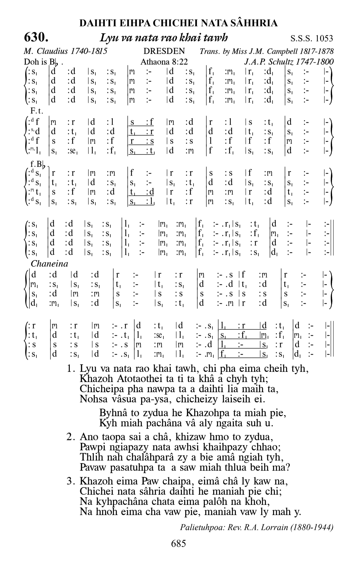 Hymn 630, “Lyu va nata rao khai tawh”, Edition 13