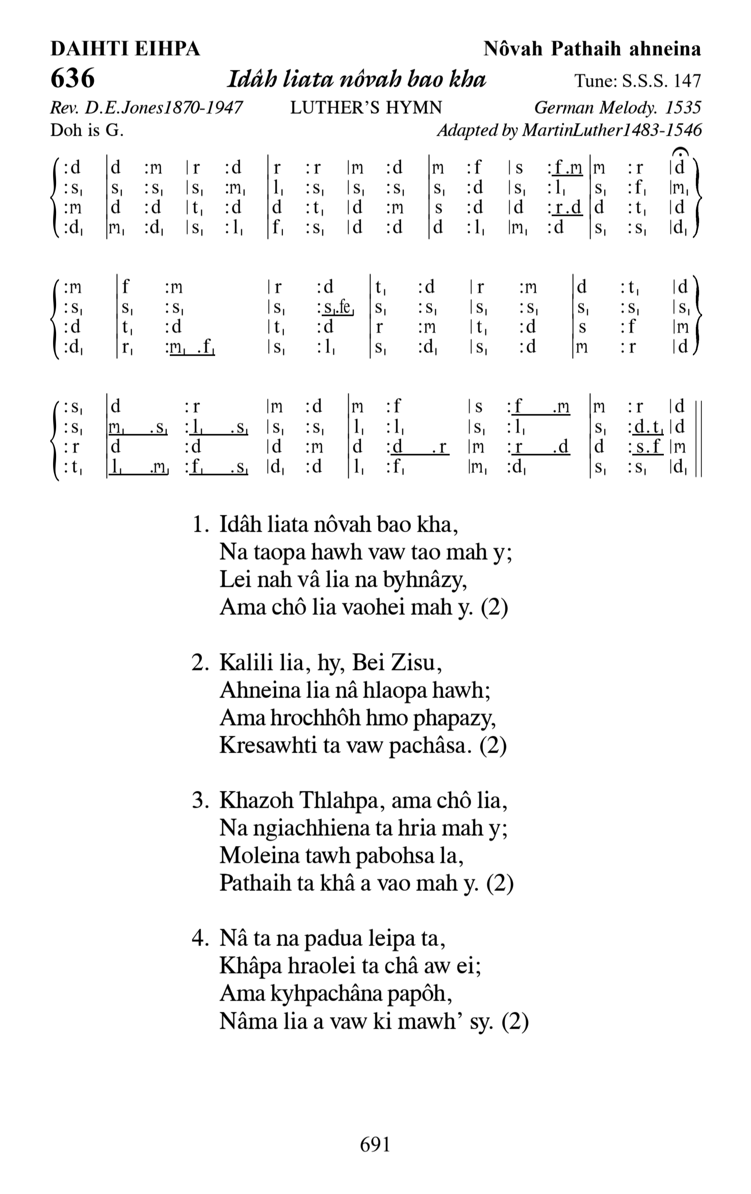 Hymn 636, “Idâh liata nôvah bao kha”, Edition 13