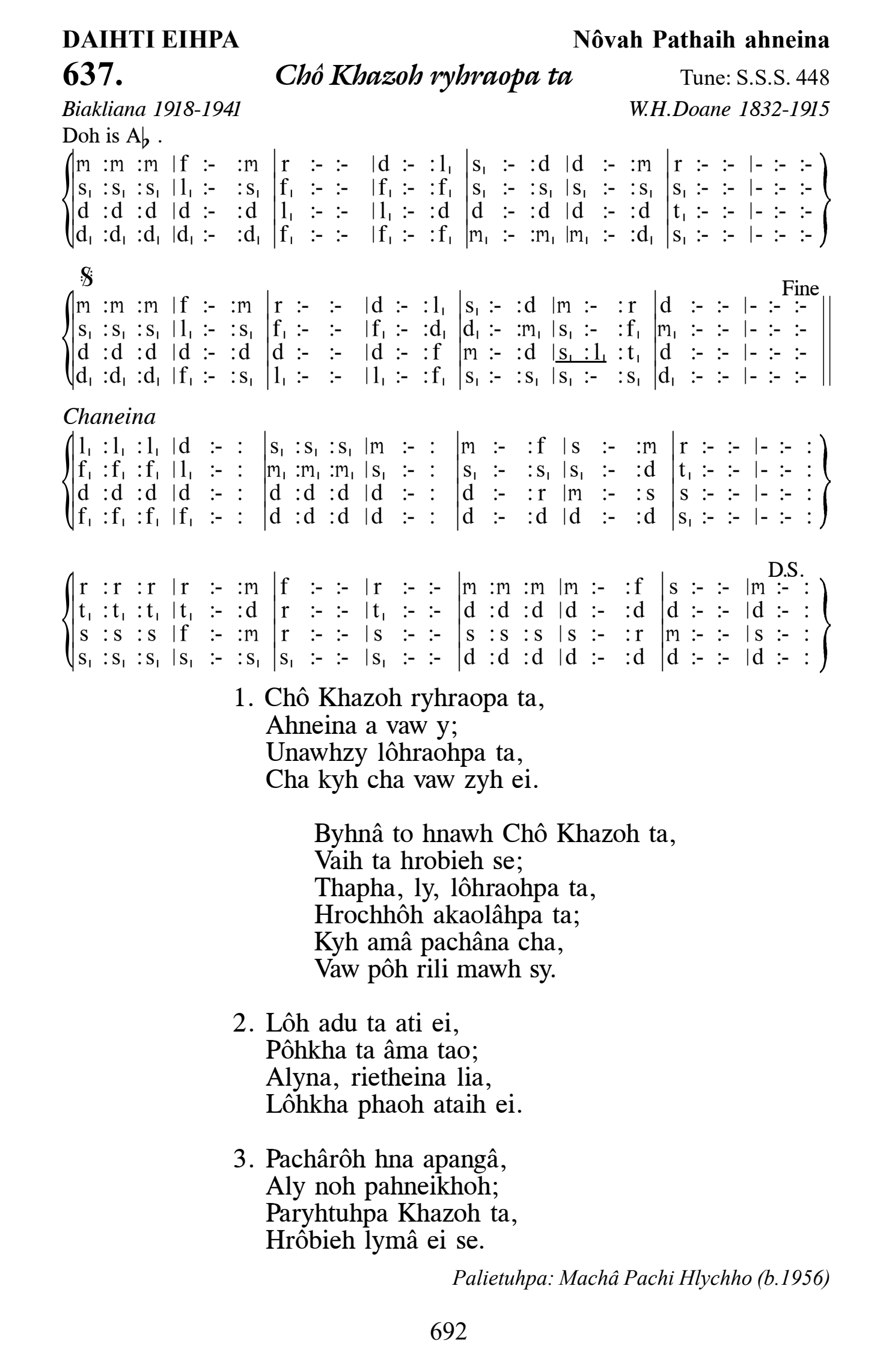 Hymn 637, “Chô Khazoh ryhraopa ta”, Edition 13
