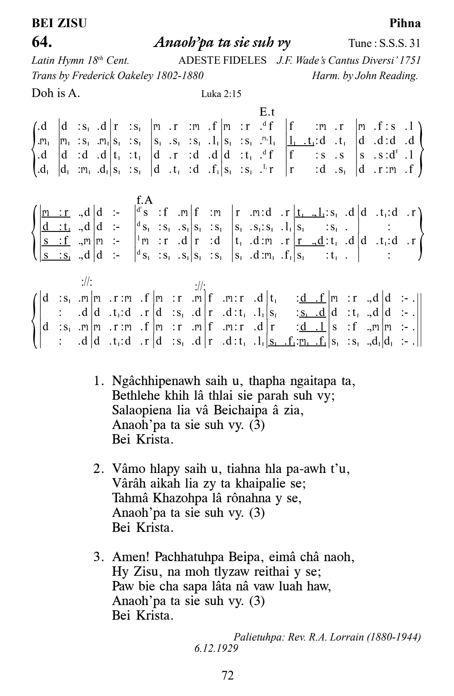 Hymn 64, “Anaoh'pa ta sie suh vy”, Edition 13
