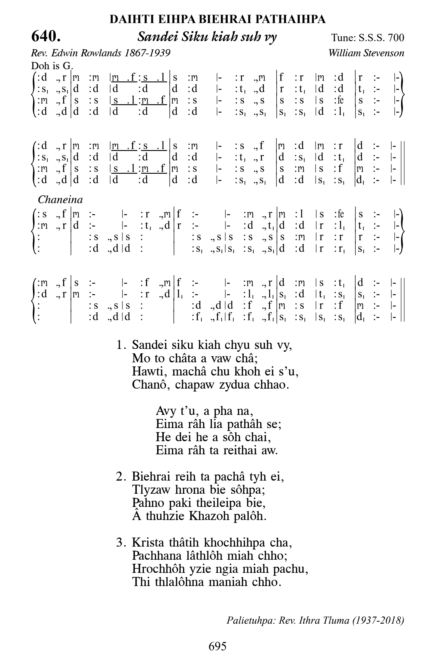 Hymn 640, “Sandei Siku kiah suh vy”, Edition 13
