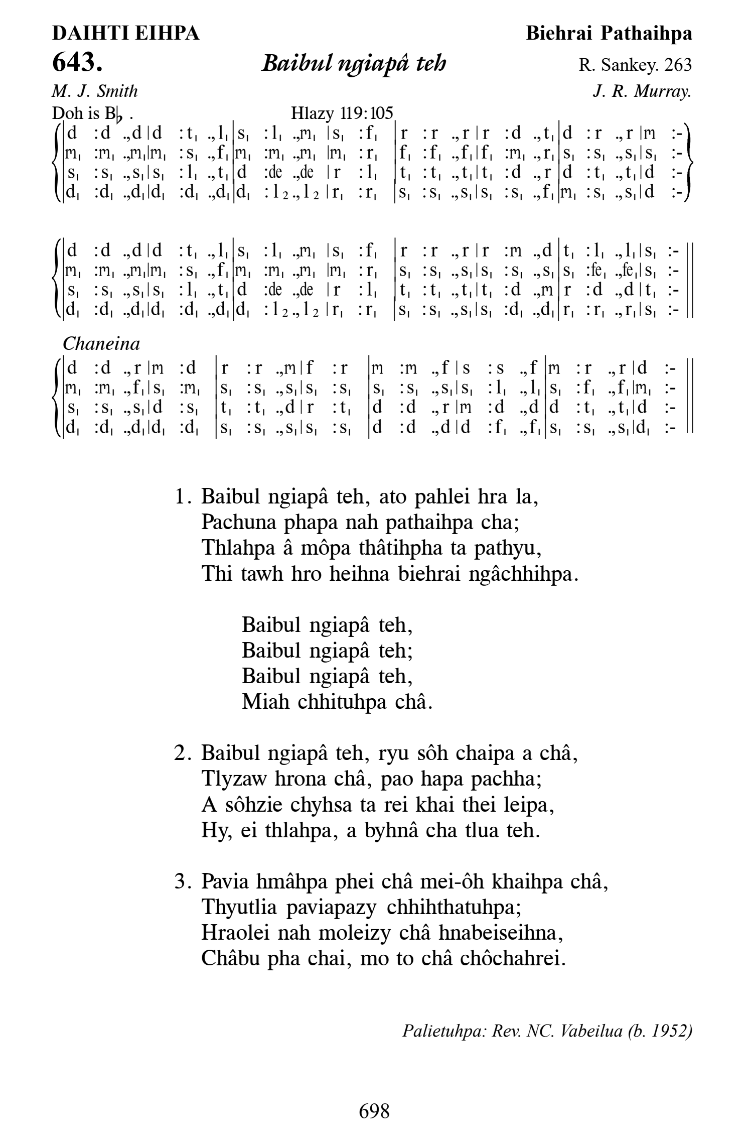 Hymn 643, “Baibul ngiapâ teh”, Edition 13