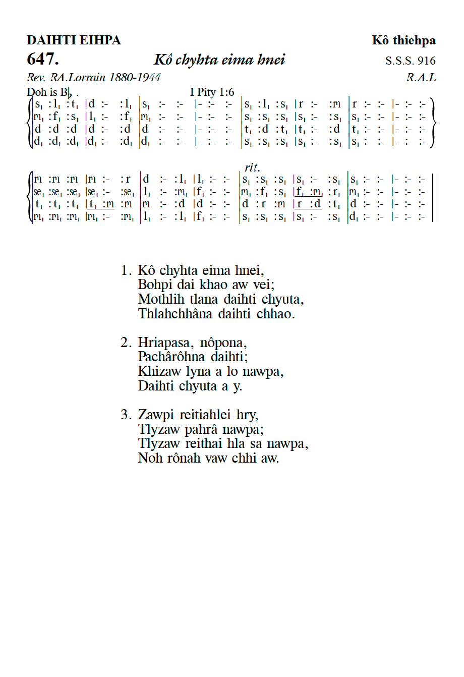 Hymn 647, “Kô chyhta eima hnei”, Edition 13