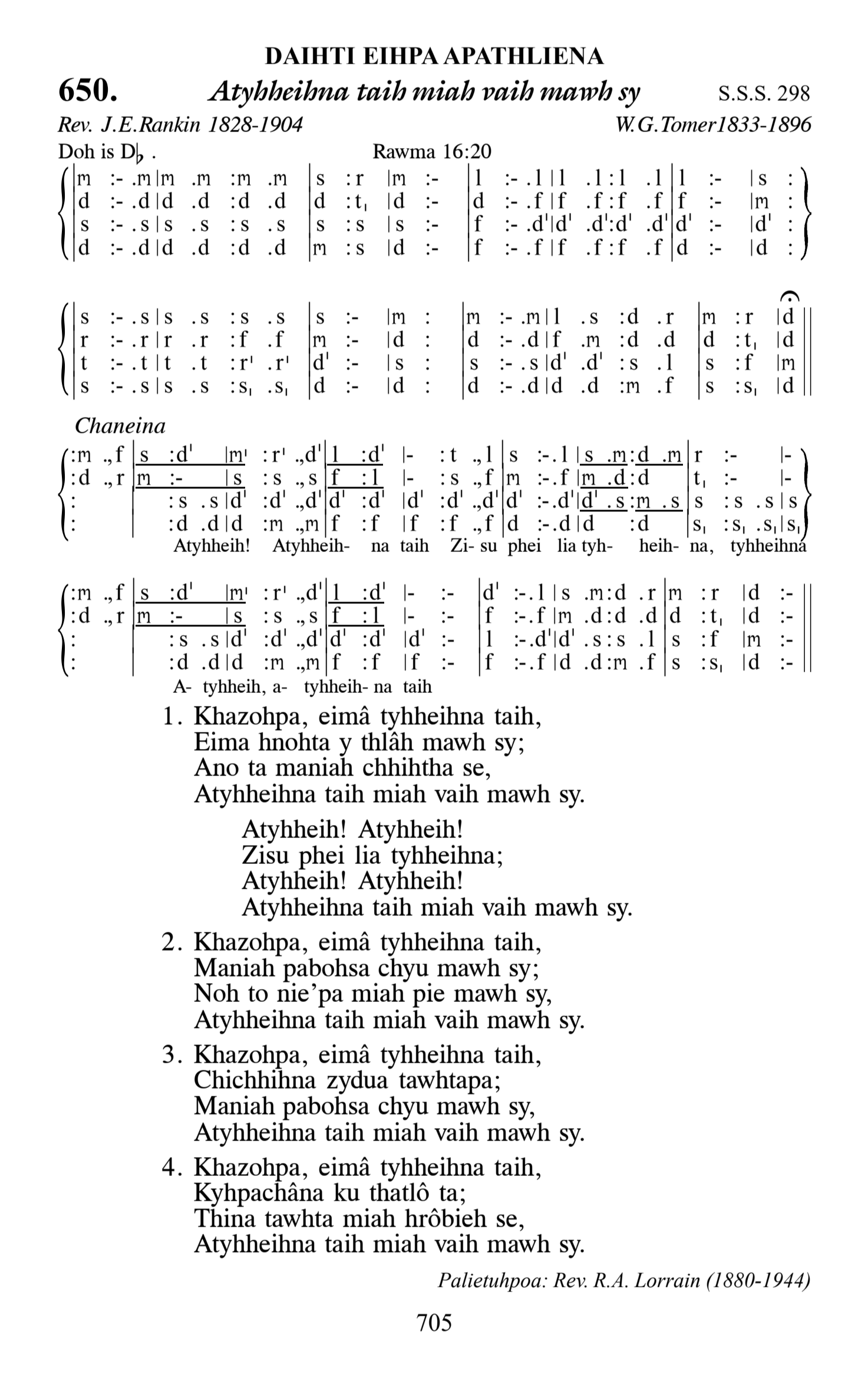 Hymn 650, “Atyhheihna taih miah vaih mawh sy”, Edition 13