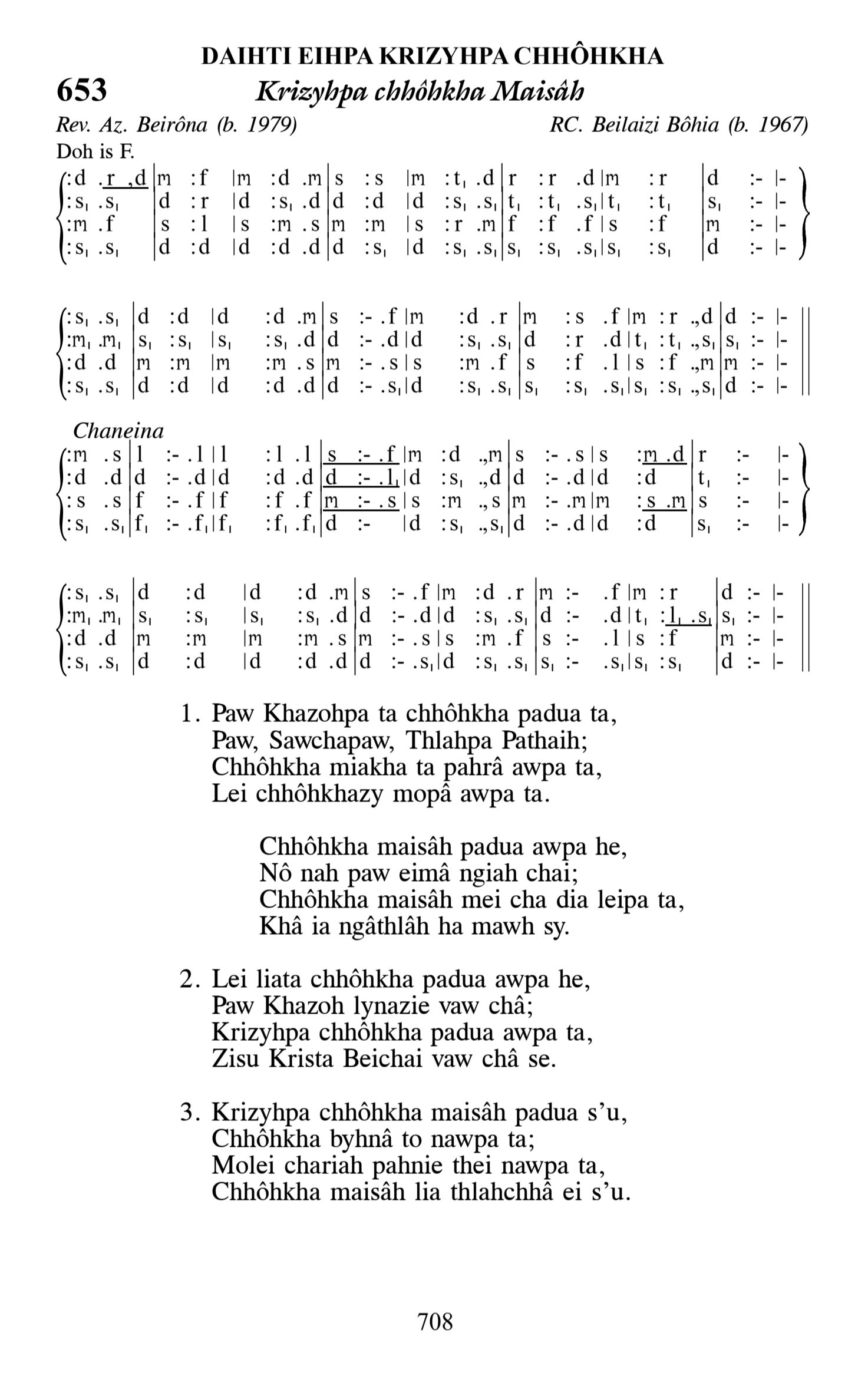 Hymn 653, “Krizyhpa chhôhkha Maisâh”, Edition 13