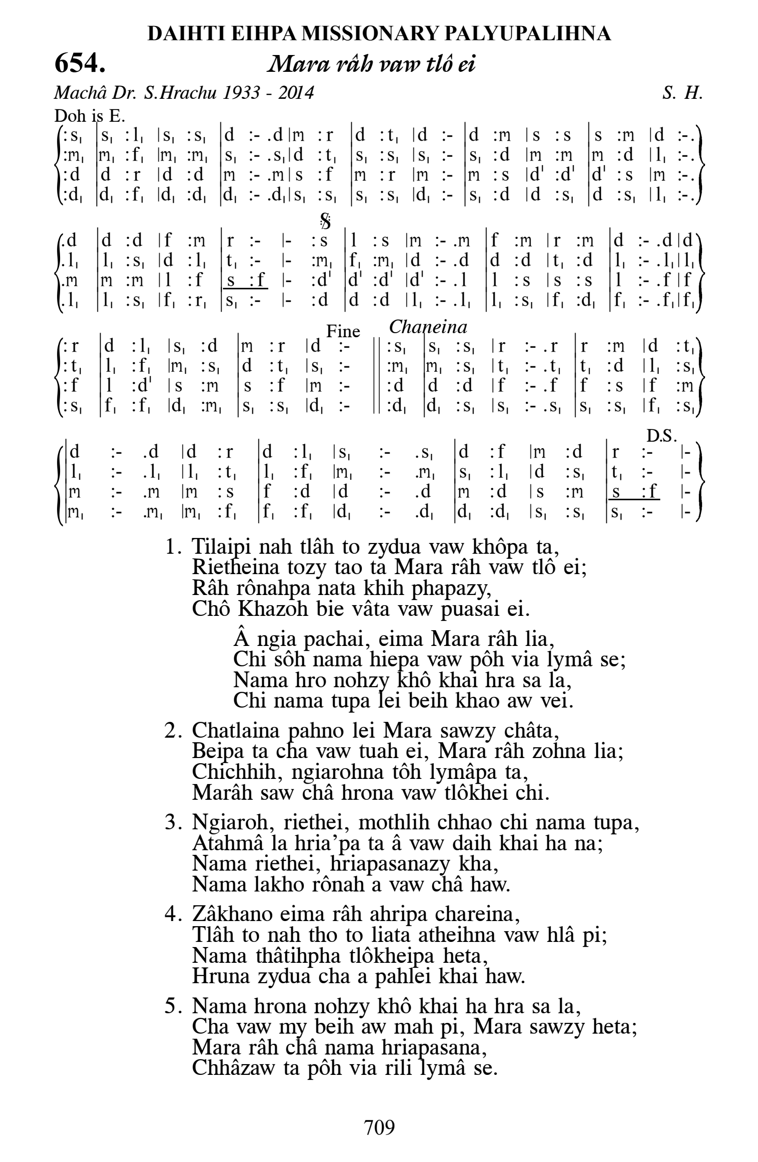 Hymn 654, “Mara râh vaw tlô ei”, Edition 13