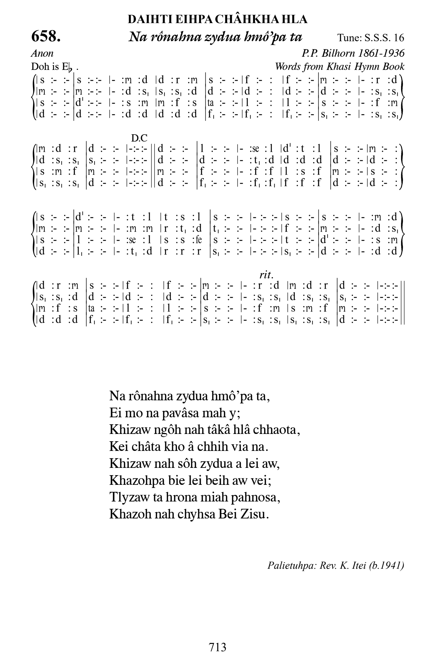 Hymn 658, “Na rônahna zydua hmô’pa ta”, Edition 13