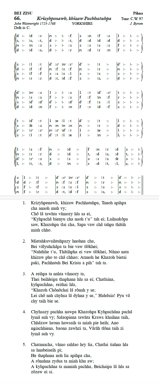 Hymn 66, “Krizyhpenawh, khizaw Pachhatuhpa”, Edition 13