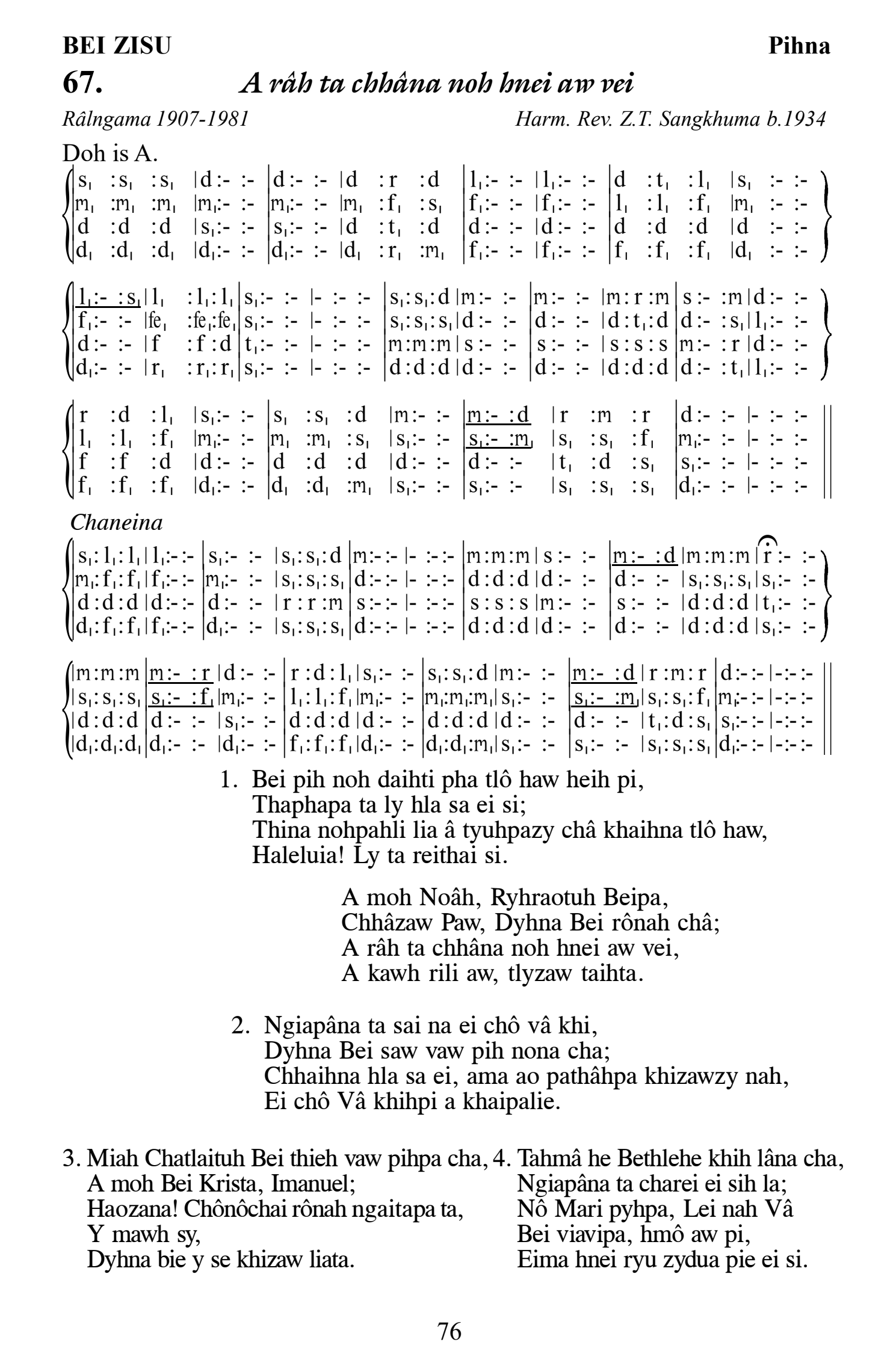 Hymn 67, “A râh ta chhâna noh hnei aw vei”, Edition 13