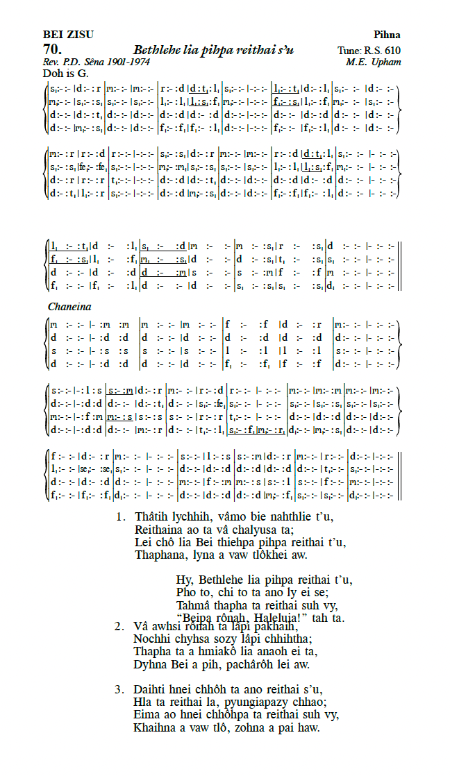 Hymn 70, “Bethlehe lia pihpa reithai s'u”, Edition 13