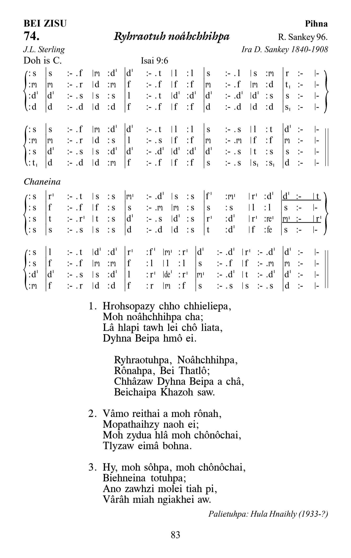 Hymn 74, “Ryhraotuh noâhchhihpa”, Edition 13