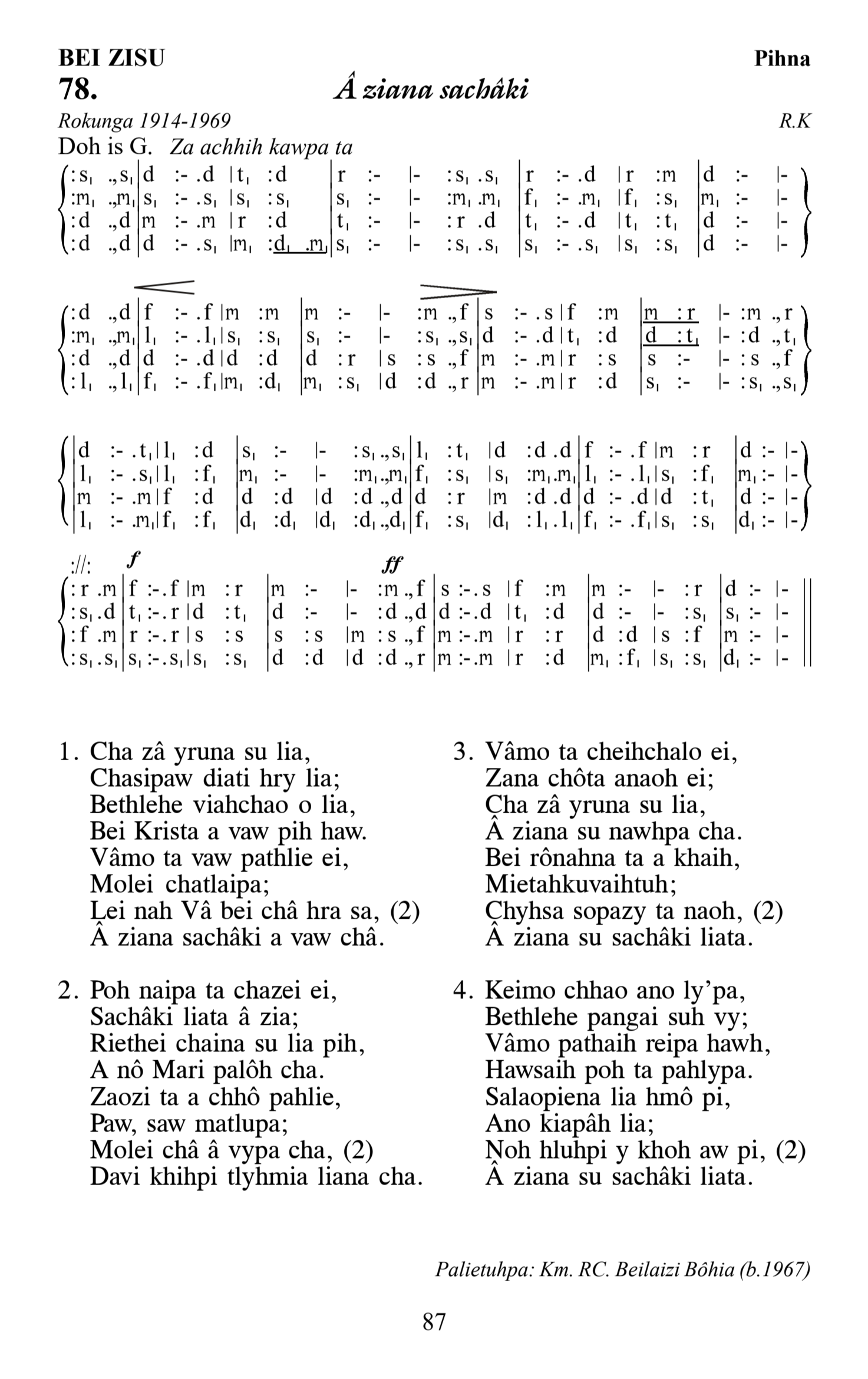 Hymn 78, “Â ziana sachâki”, Edition 13