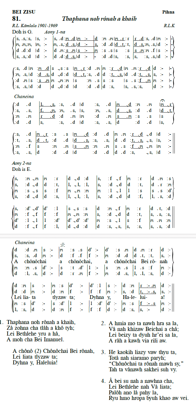 Hymn 81, “Thaphana noh rônah a khaih”, Edition 13