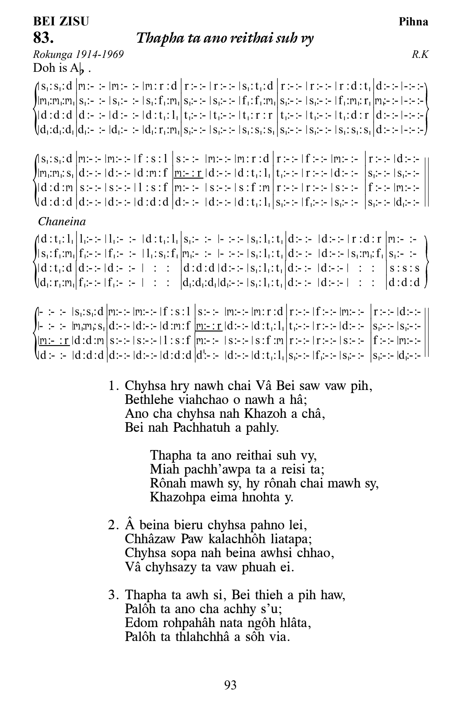 Hymn 83, “Thapha ta ano reithai suh vy”, Edition 13