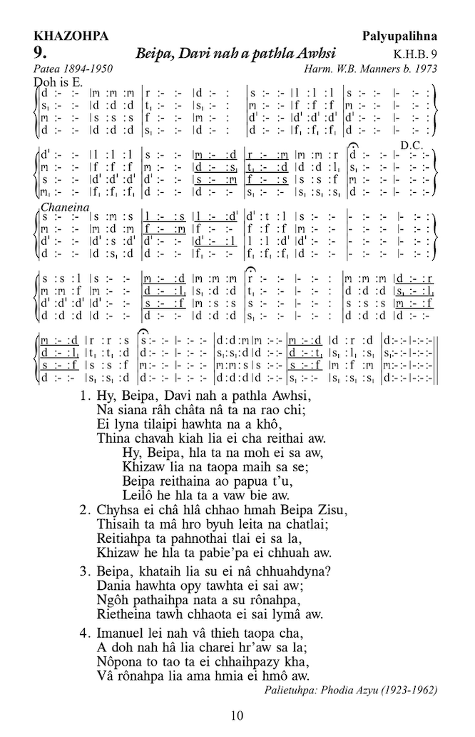 Hymn 9, “Beipa, Davi nah a pathla Awhsi”, Edition 13