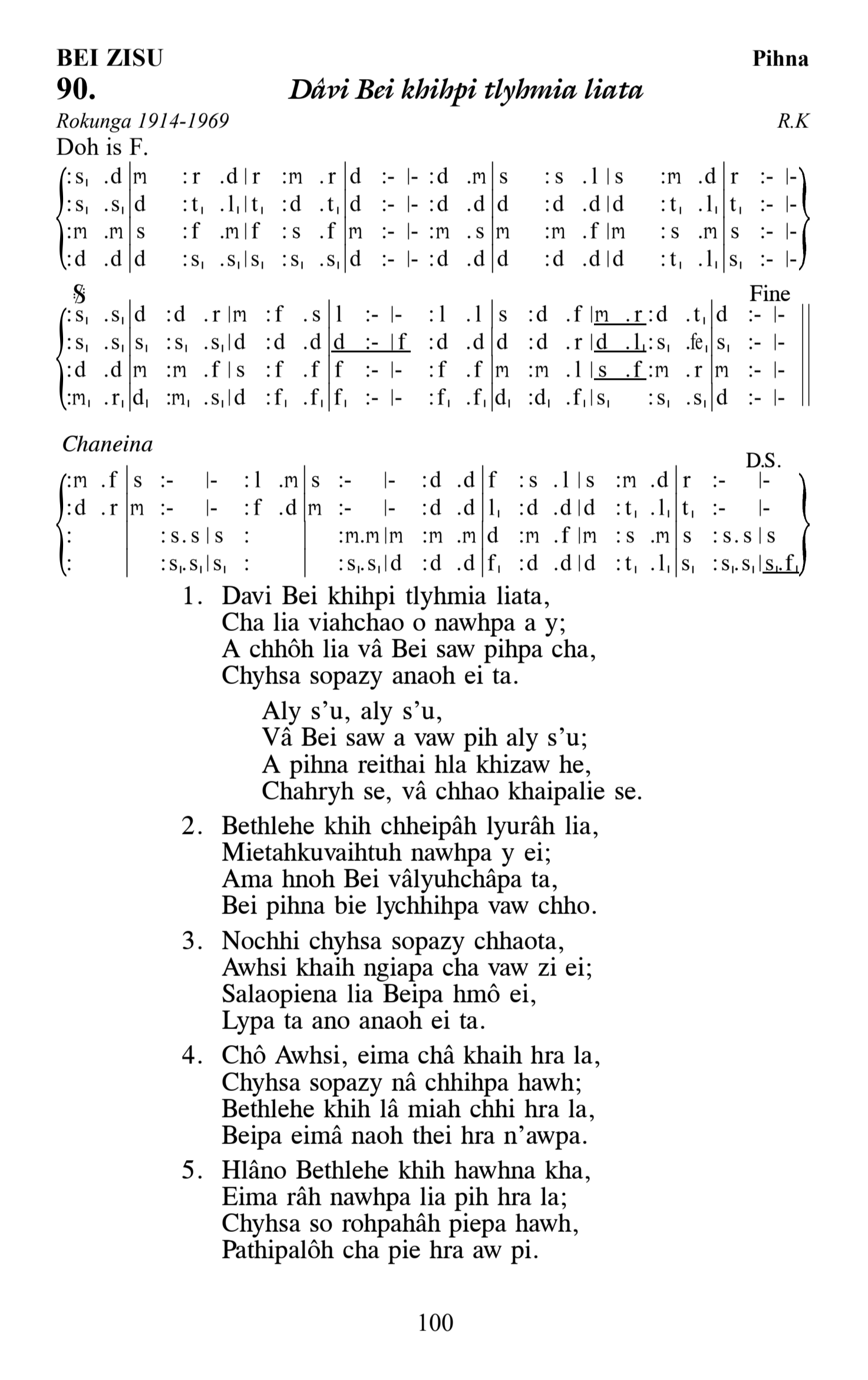 Hymn 90, “Dâvi Bei khihpi tlyhmia liata”, Edition 13