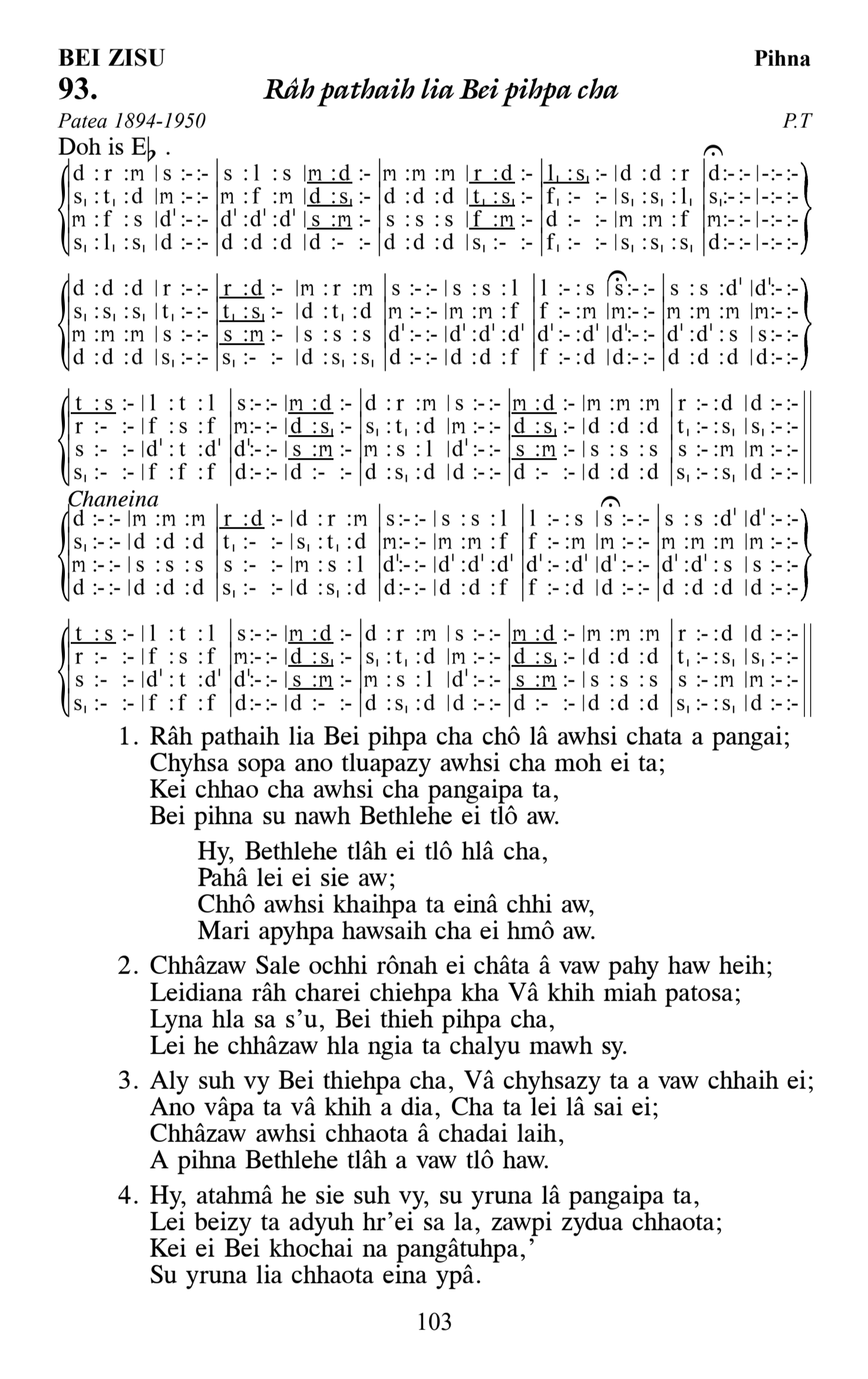 Hymn 93, “Râh pathaih lia Bei pihpa cha”, Edition 13