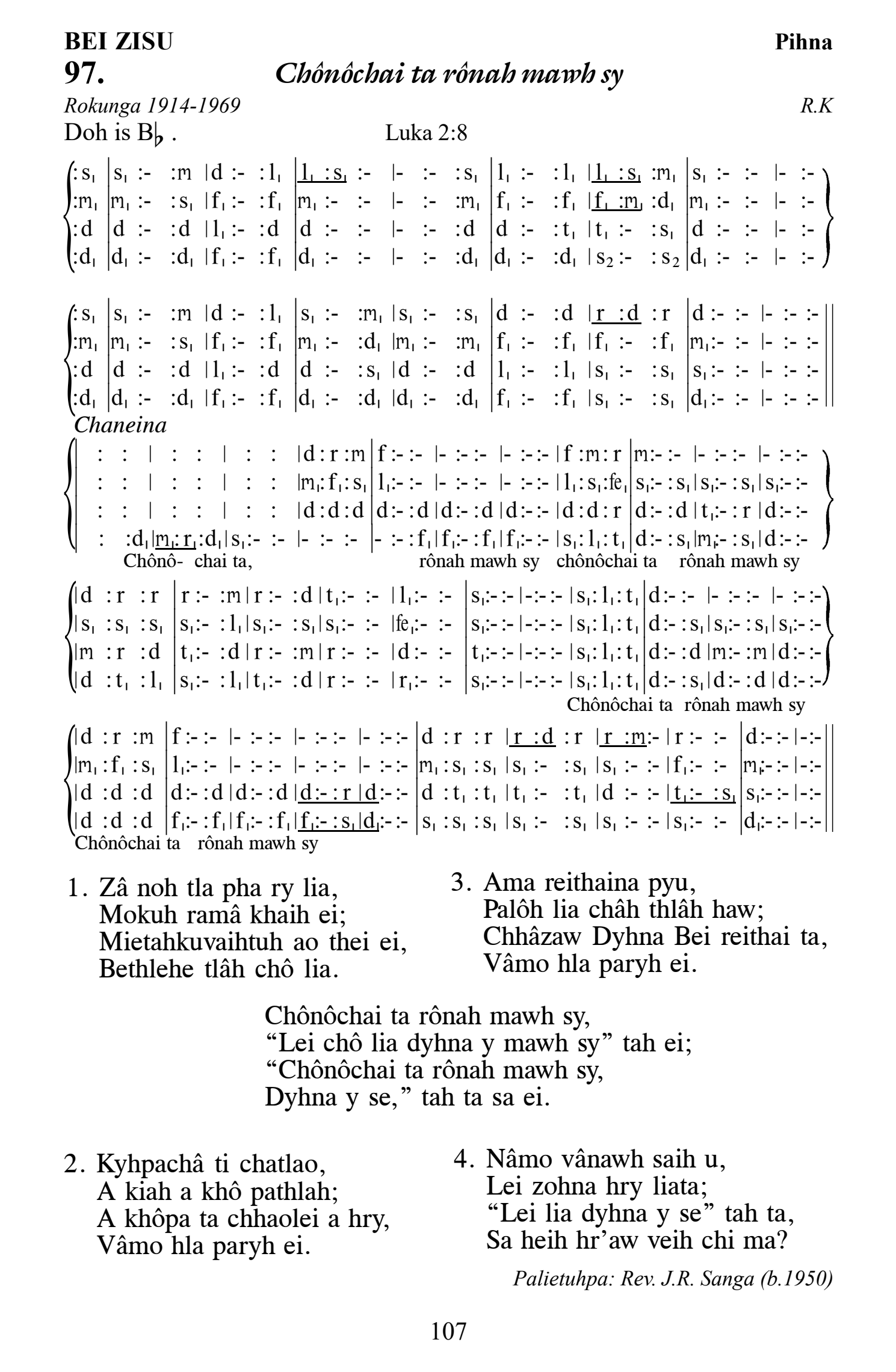 Hymn 97, “Chônôchai ta rônah mawh sy”, Edition 13